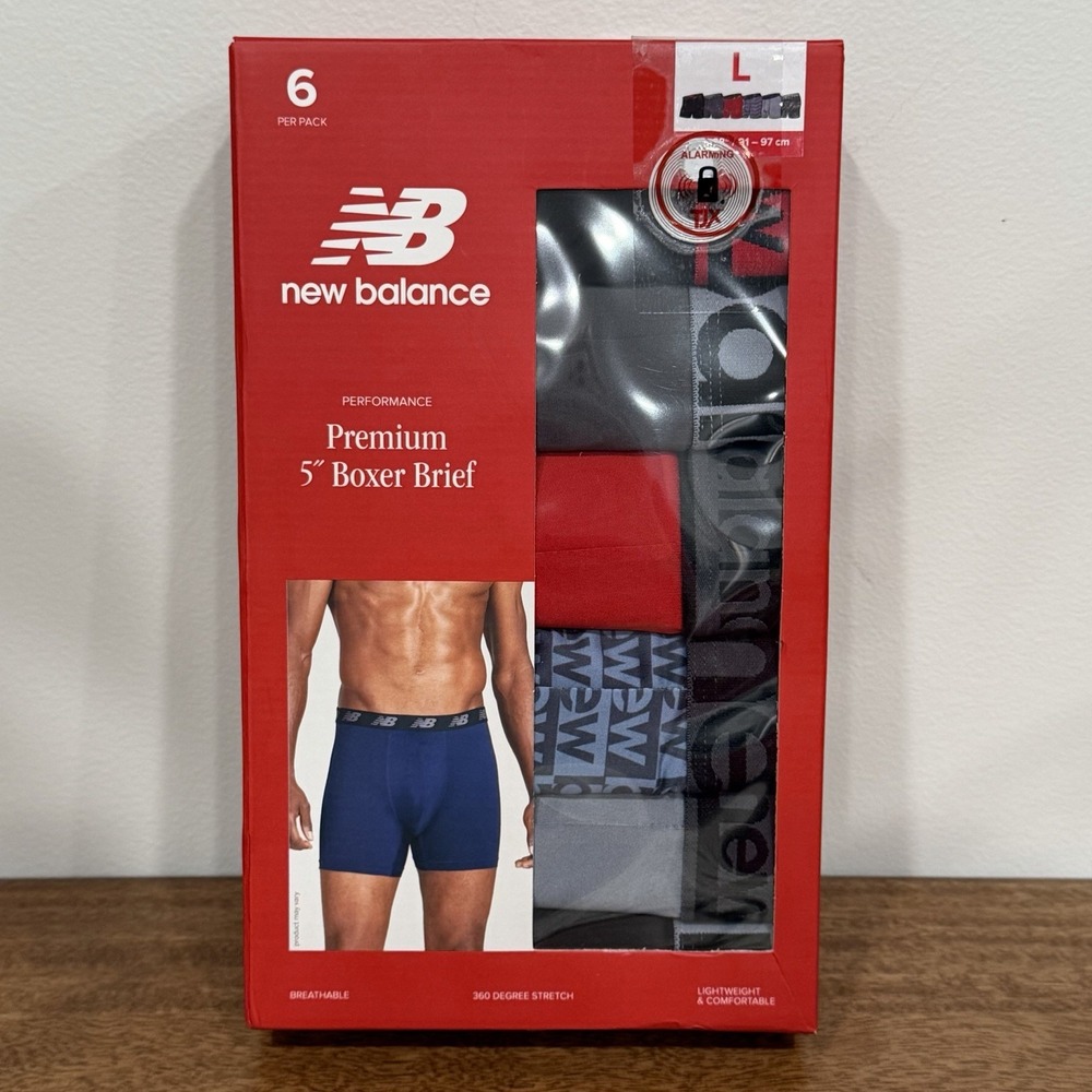 New Balance 6 Pack Performance Premium 5" Boxer Brief Black Red Gray Sz L 36-38